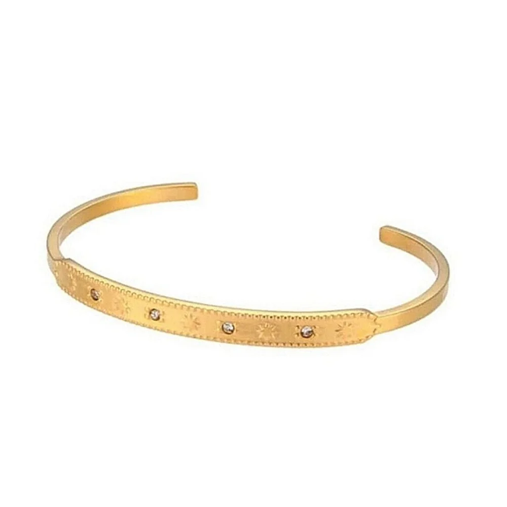 NEW Unisex Gold Plated 316L Simulated‎ Diamond Star Cuff Bracelet, Adjustable